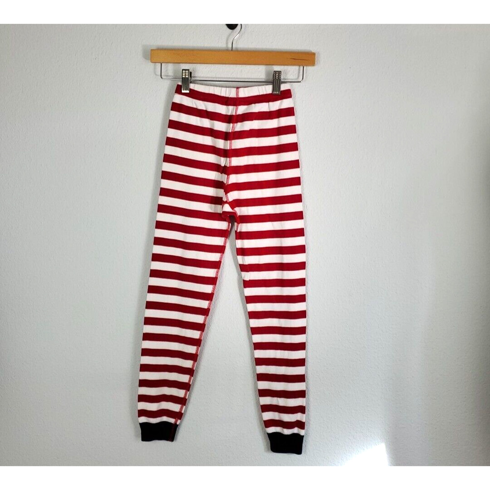 Hanna Andersson Pajama Set Kid 140 US 10 Holiday Deer Long John Red White Stripe - Picture 11 of 14